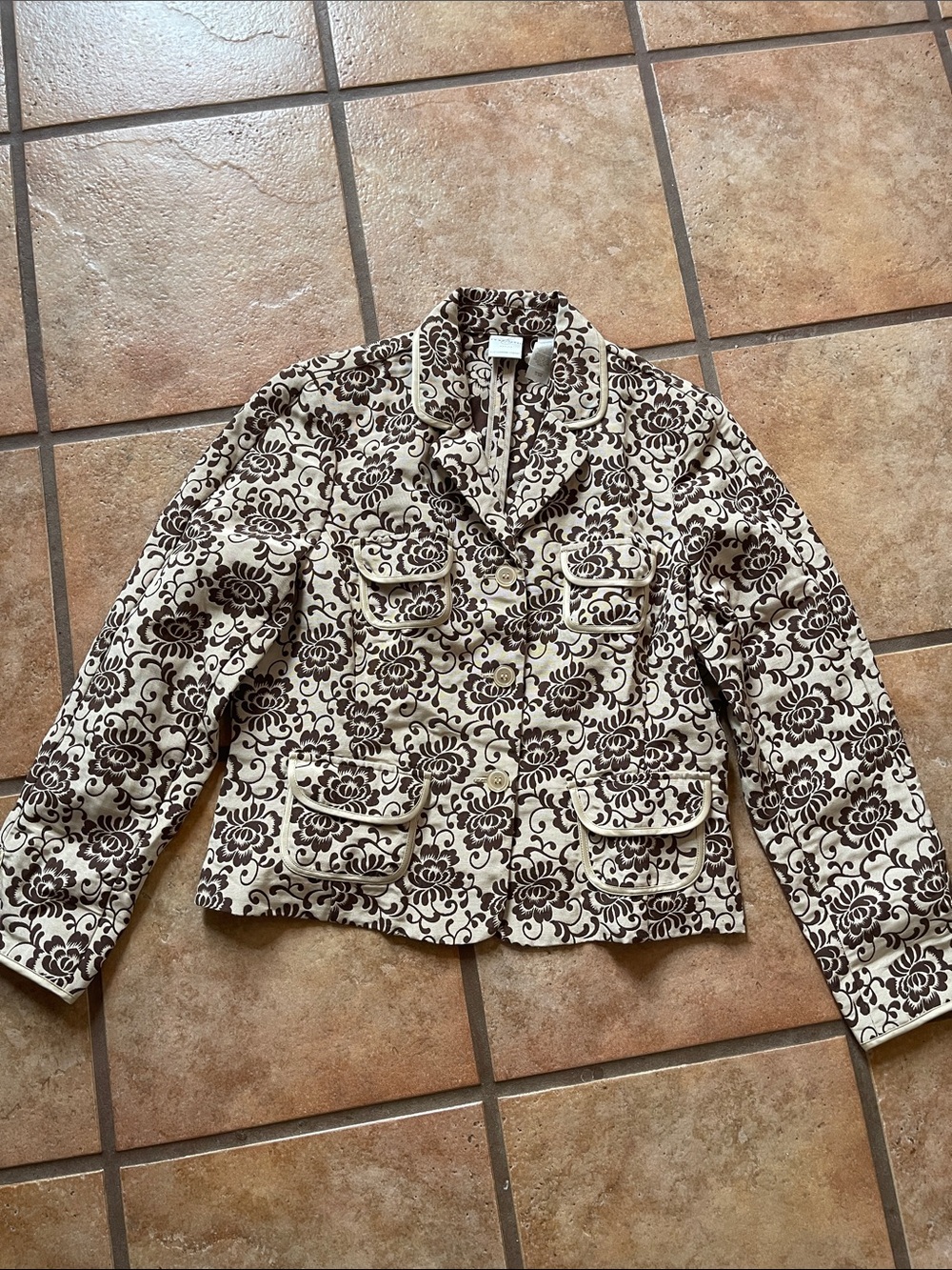 Emma James Womens Floral Quilted Jacket - Beige & Brown
